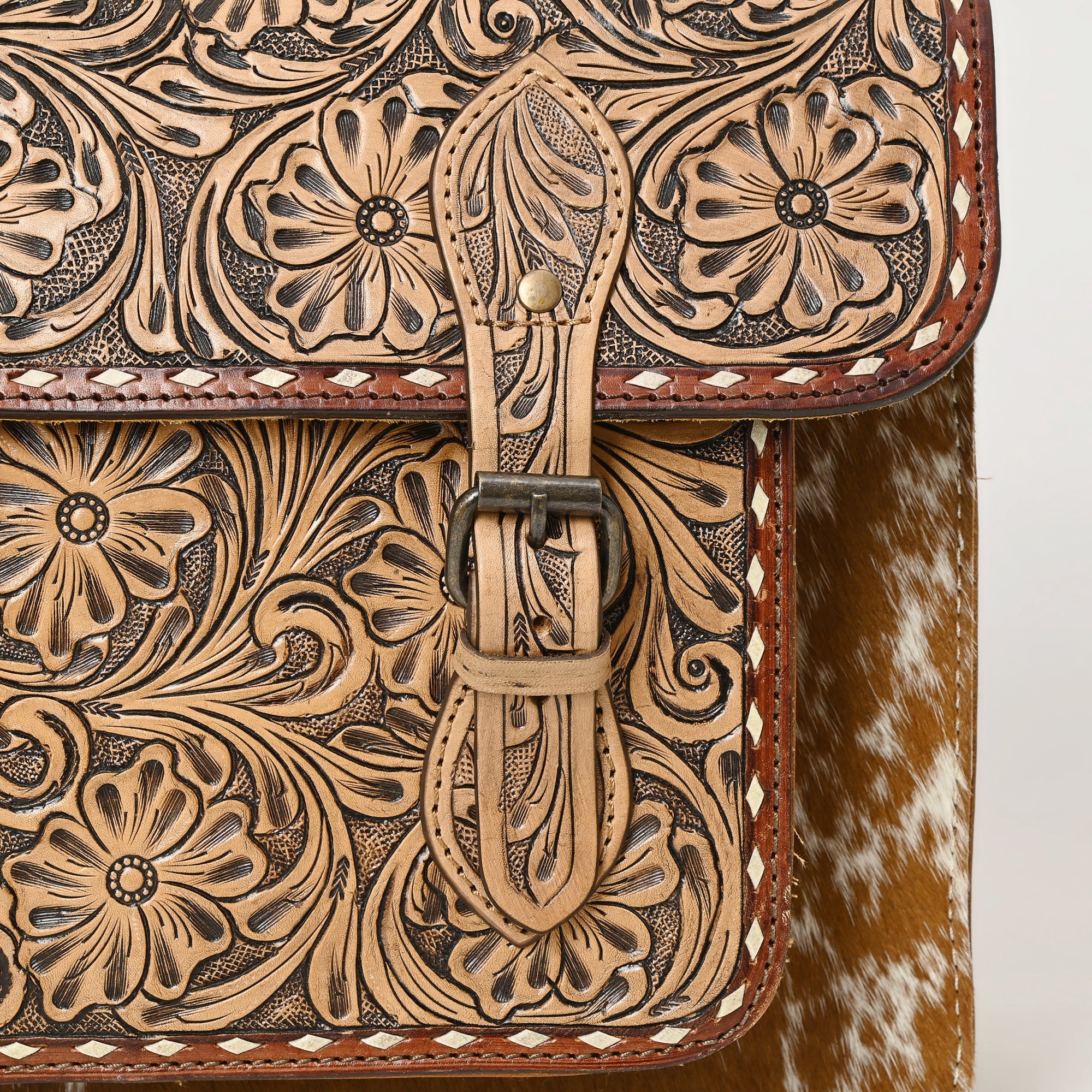 American Darling ADBG1426 Briefcase Hand Tooled Hair On Genuine Leather women bag western handbag purse