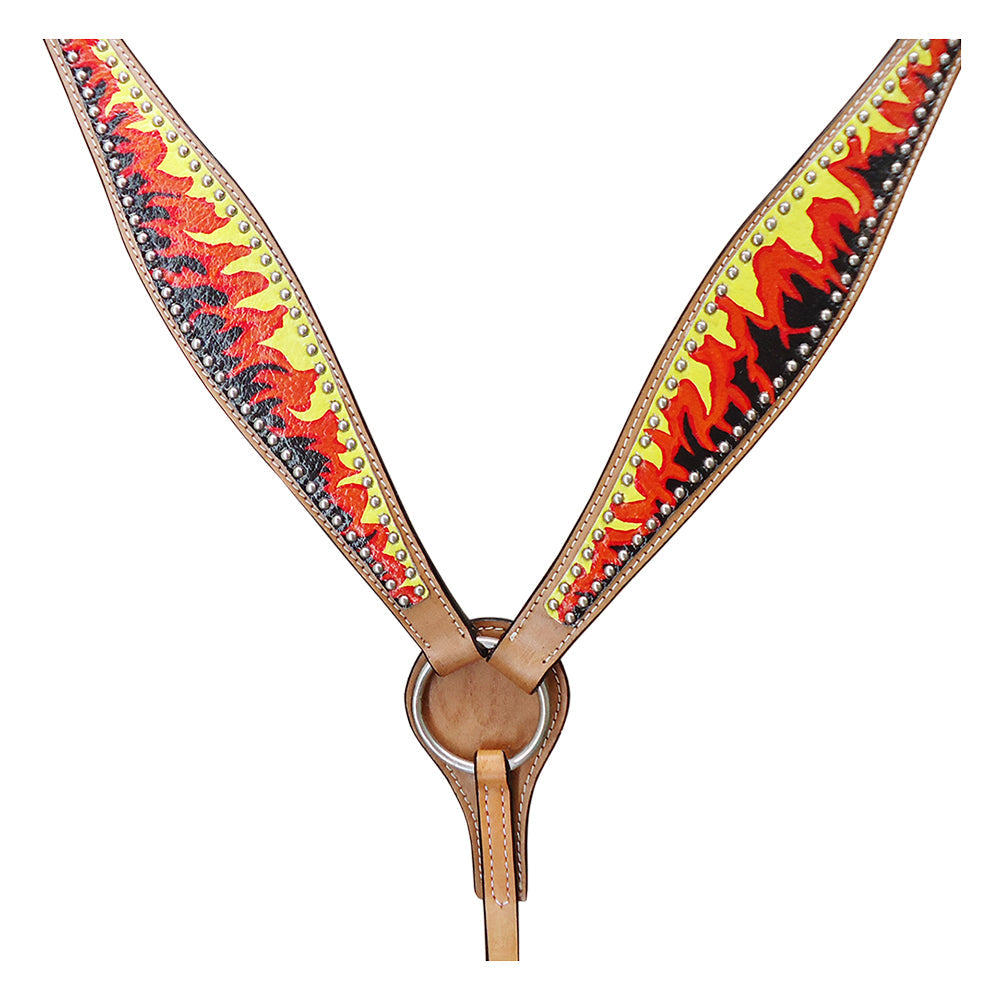 HILASON Western Horse Leather Headstall &amp; Breast Collar Tack Set Flame