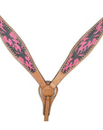 HILASON Western Horse Leather Headstall & Breast Collar Tack Set Pink Flame