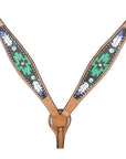 HILASON Western Horse Leather Headstall & Breast Collar Tack Set Geometry Feather