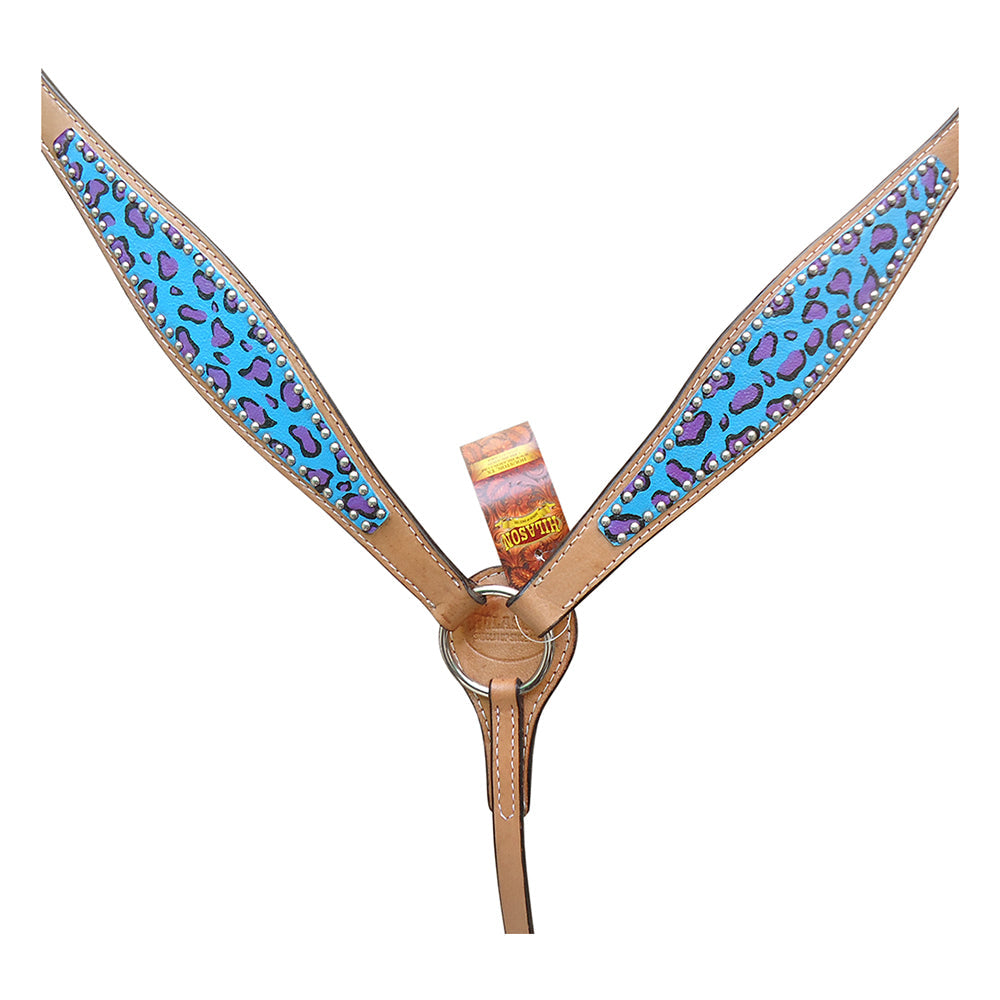 HILASON Western Horse Leather Headstall &amp; Breast Collar Set Turquoise Cheetah
