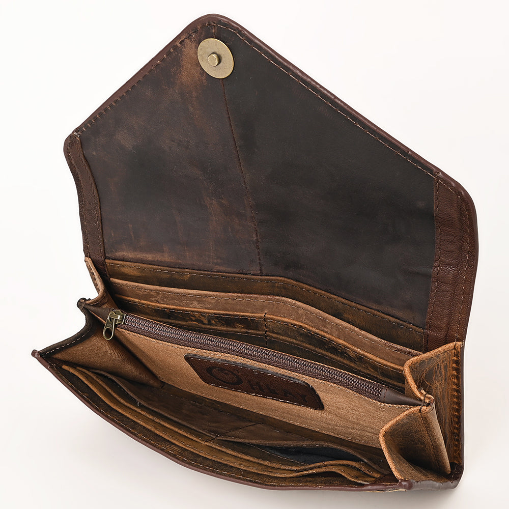 OHLAY WALLET Hand Tooled Hair-on Genuine Leather women bag western handbag purse