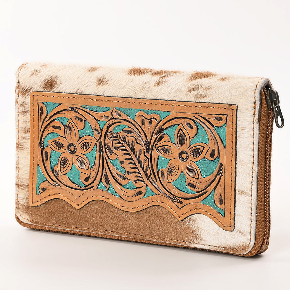 OHLAY WALLET Hand Tooled Hair-on Genuine Leather women bag western handbag purse
