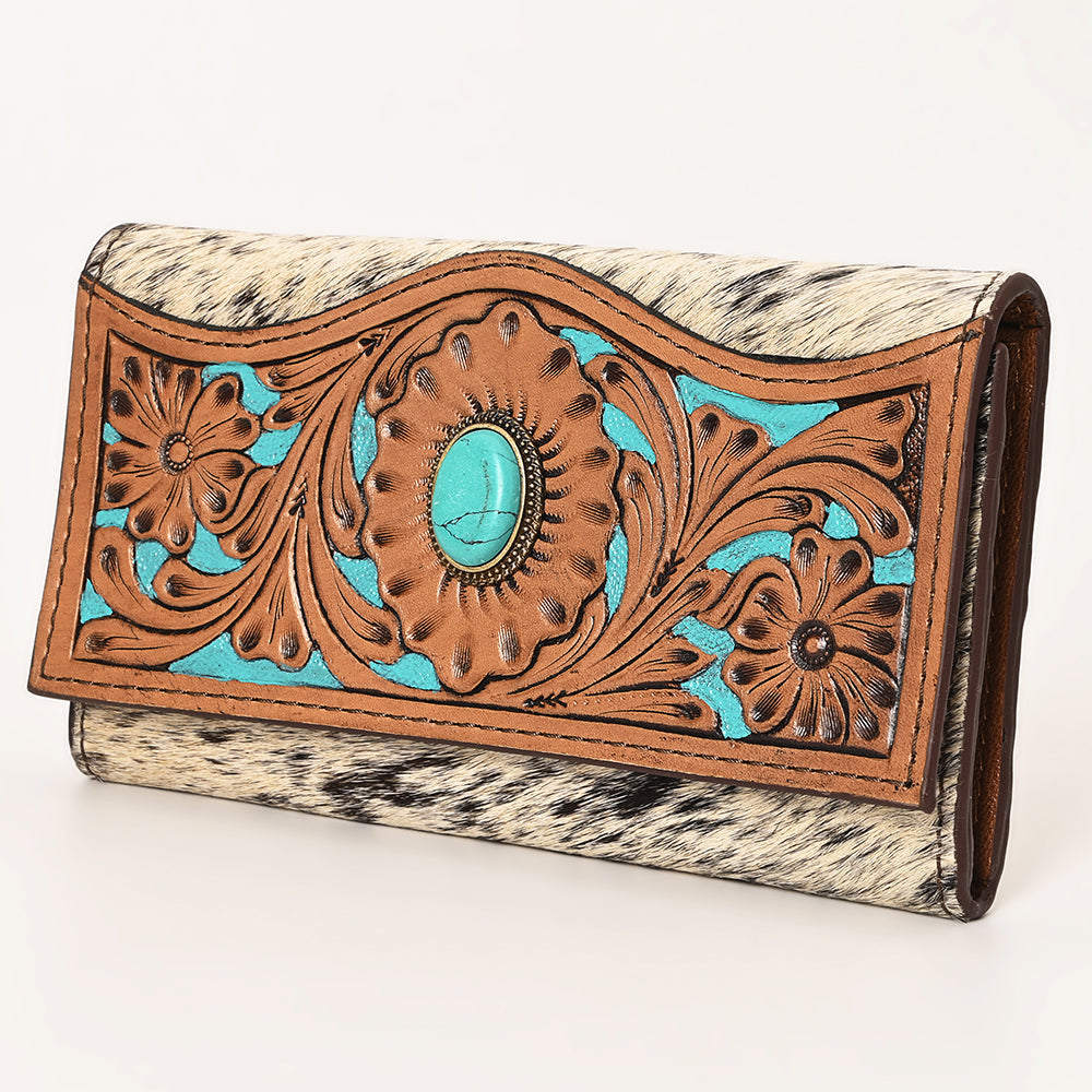 OHLAY WALLET Hand Tooled Hair-on Genuine Leather women bag western handbag purse