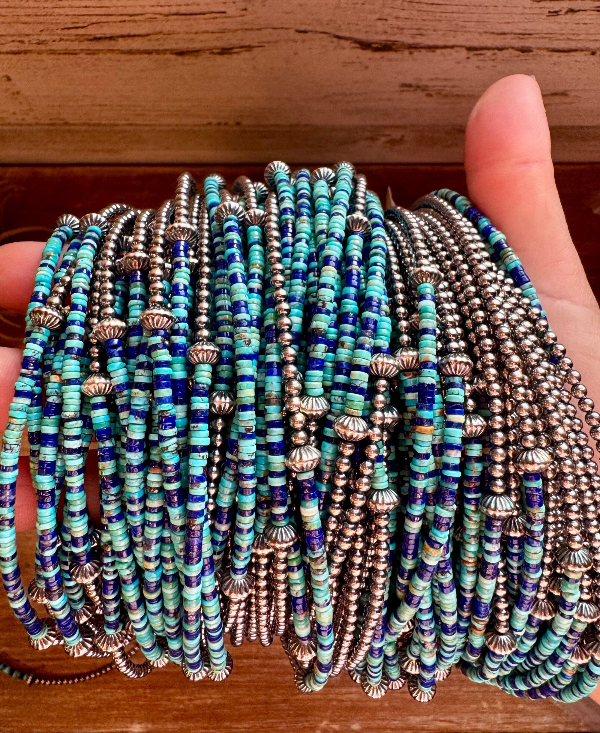 Lapis &amp; Turquoise Heishi Choker – 14" Sterling Silver Beads