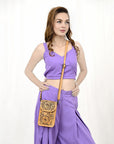 American Darling Cell Phone Holder Hand Tooled Genuine Leather Women Bag Western Handbag Purse