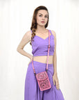 American Darling Cell Phone Holder Hand Tooled Genuine Leather Women Bag Western Handbag Purse