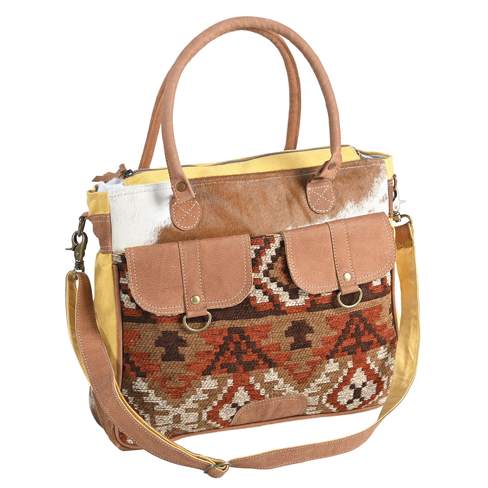 Ohlay Bags OHV274 Briefcase Upcycled Wool Upcycled Canvas Hair-On Genuine Leather Women Bag Western Handbag Purse