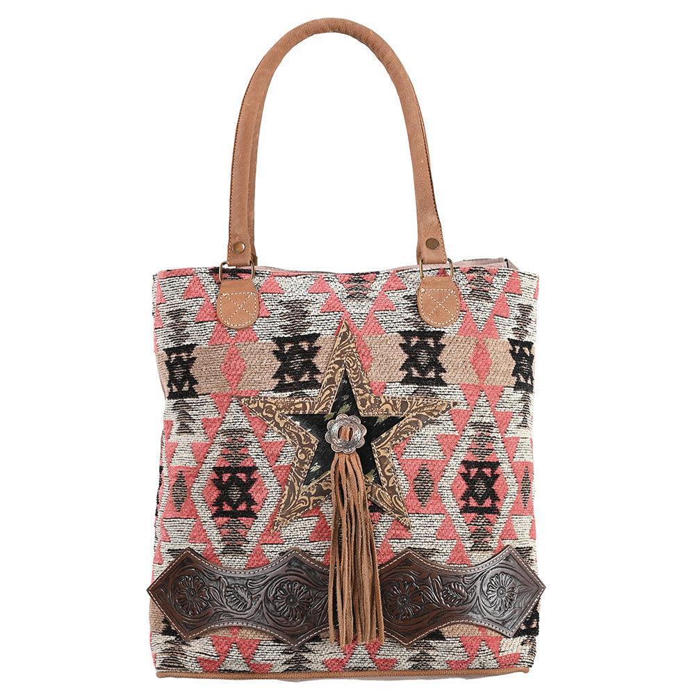 OHLAY OHV285 TOTE Hand Tooled Upcycled Wool Upcycled Canvas Embossed Hair-on Genuine Leather women bag western handbag purse