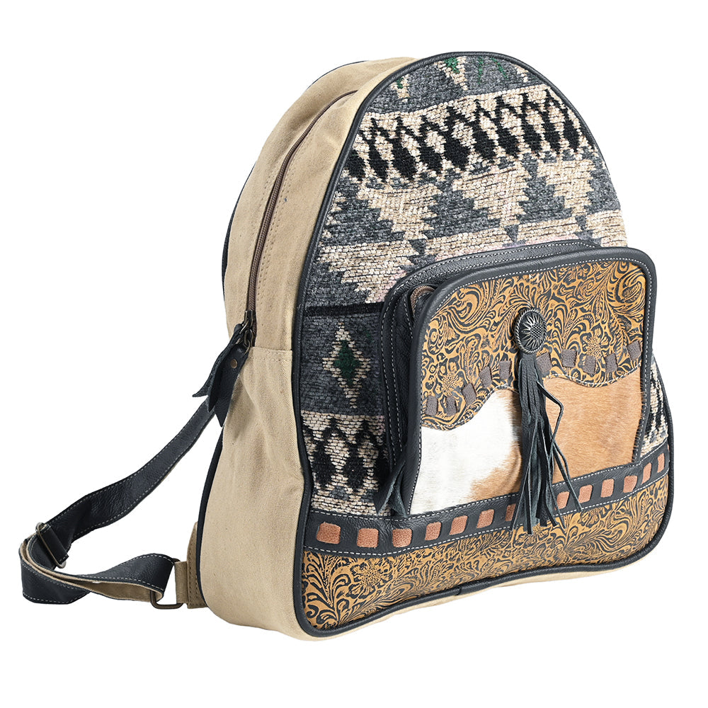 OHLAY OHV309 Backpack Embossed Upcycled Canvas Hair-On Genuine Leather women bag western handbag purse