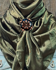 35X35" Solid Olive Wild Rag / Scarf WRS28 - Western Concho Wild Rag Slides - Assorted