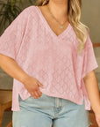 Plus Size Rhombus Pointelle Knit V-Neck Top