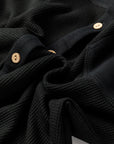Waffle Knit Patchwork Reverse Seam Button-Up Shacket