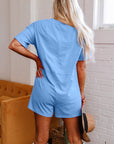 Solid Short Sleeve V-Neck Knit Romper