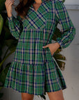 Plaid Frilled Collar Long Sleeve Mini Dress