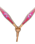 HILASON Western Horse Genuine American Leather Headstall & Breast Collar Set Red Croos Gun Printed