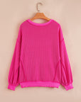 Corded Knit Drop Shoulder Long Sleeve Top