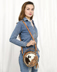 American Darling ADBG1458 Canteen Hand Tooled Hair On Genuine Leather women bag western handbag purse
