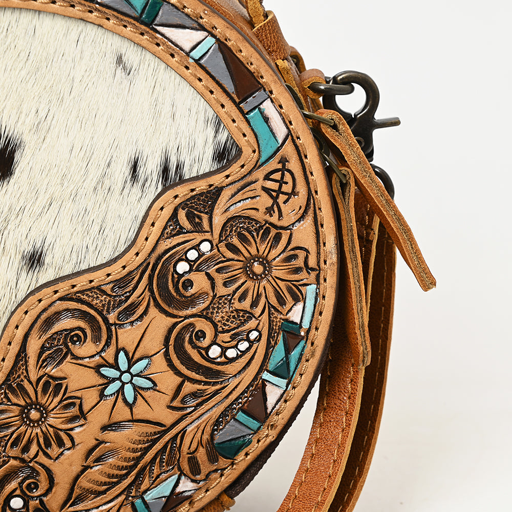 American Darling ADBG1458 Canteen Hand Tooled Hair On Genuine Leather women bag western handbag purse