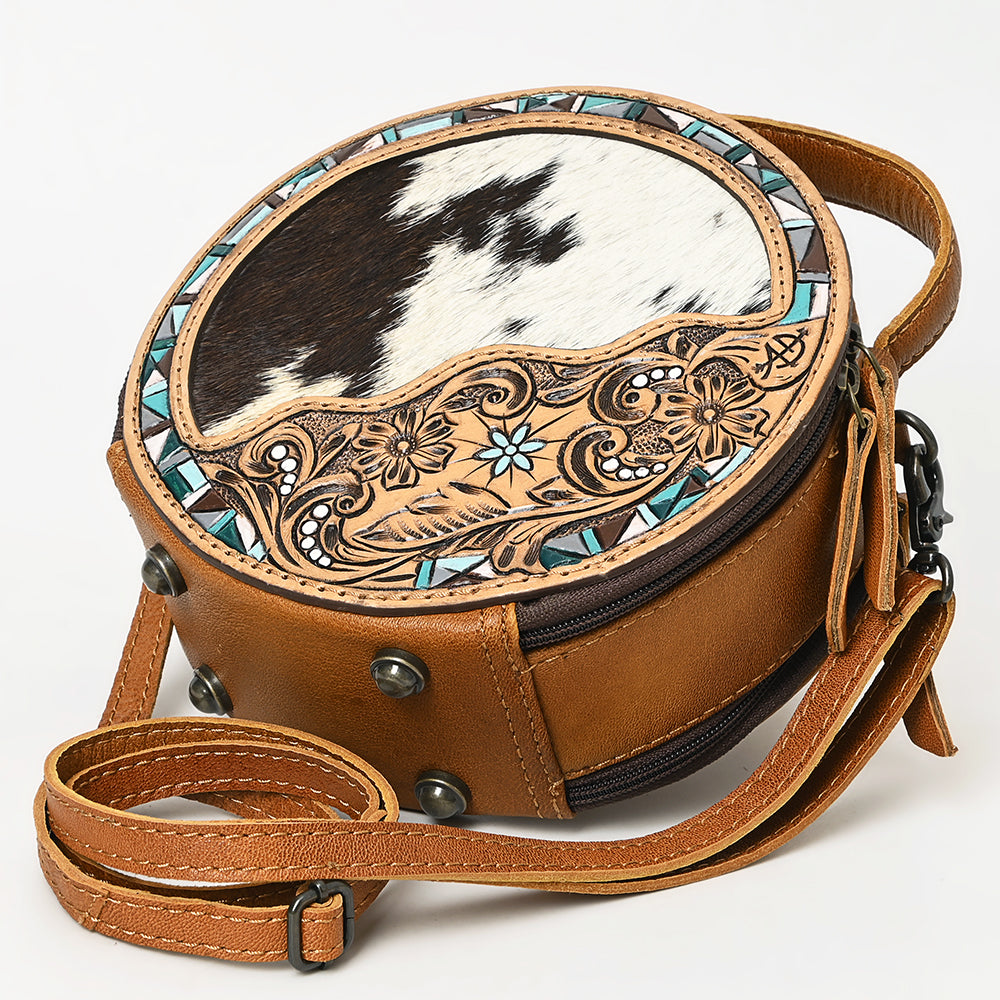 American Darling ADBG1458 Canteen Hand Tooled Hair On Genuine Leather women bag western handbag purse