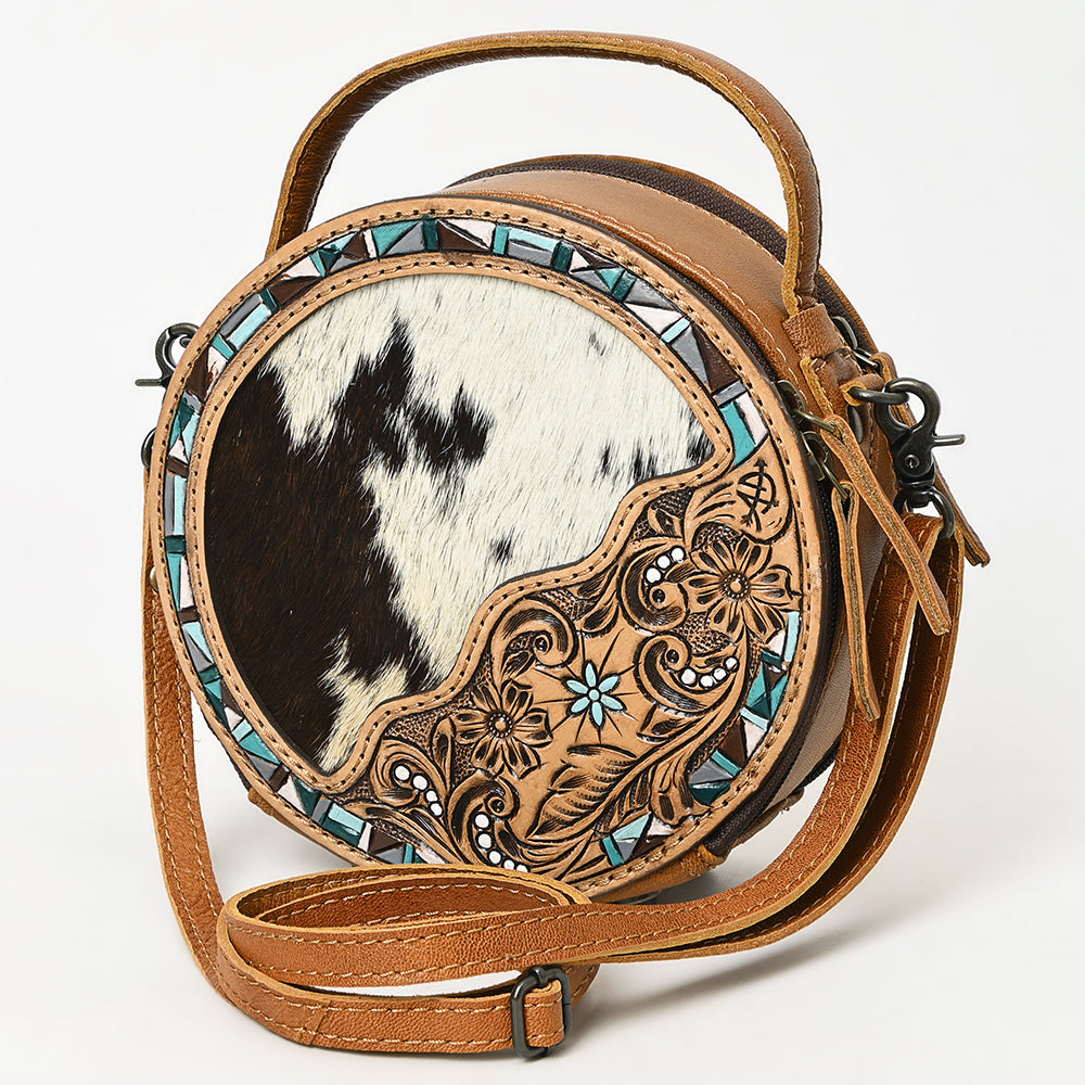 American Darling ADBG1458 Canteen Hand Tooled Hair On Genuine Leather women bag western handbag purse