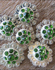 Western Screw Back Concho Green Berry Crystals Headstall Cowgirl 1 In