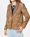 American Darling Women’s Premium Genuine Leather Blazer - Hand-Tooled Western Lapel Jacket, Vintage Brown Cowgirl Coat