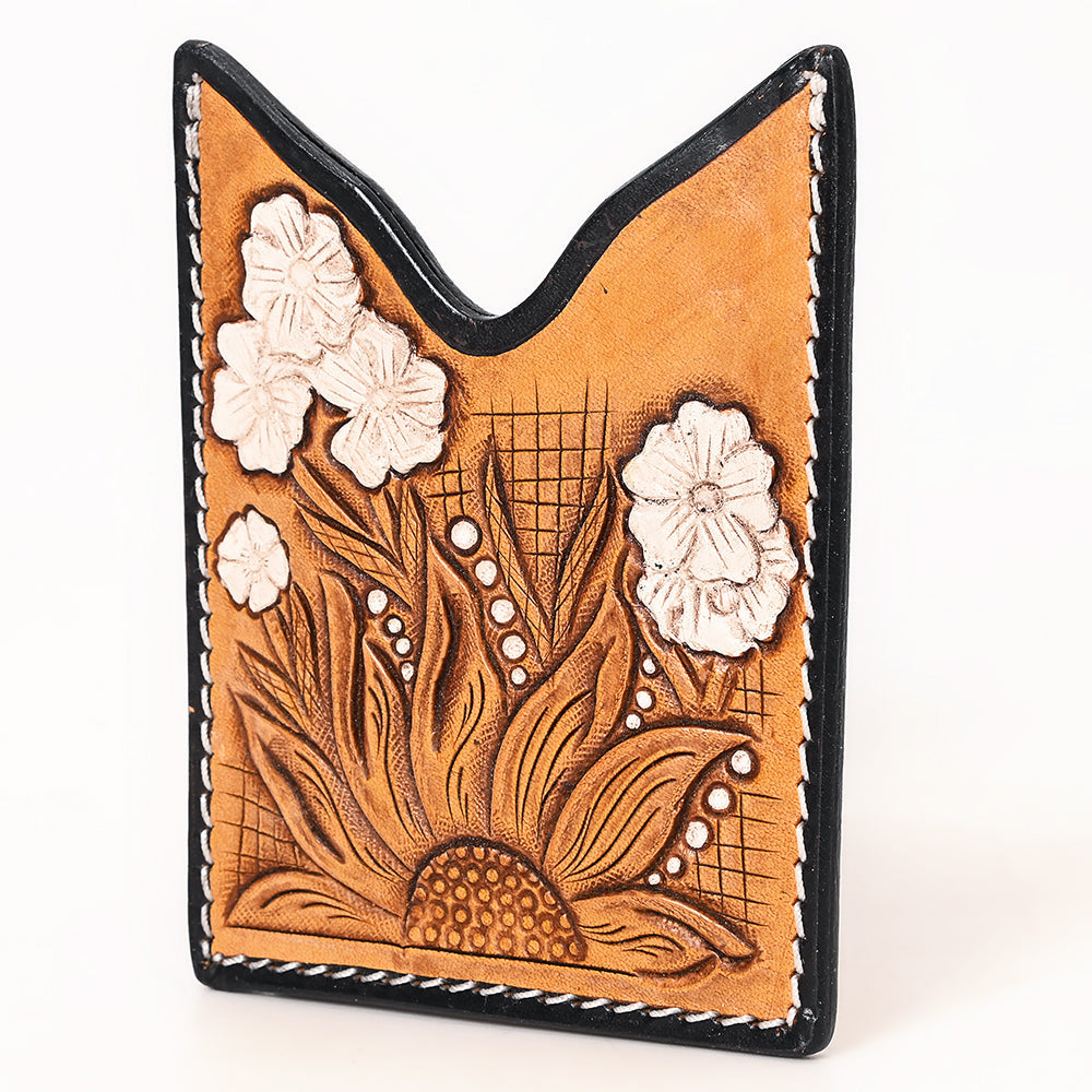 American Darling Floral Women &amp; Men Hand Carved Genuine Leather Card Holder