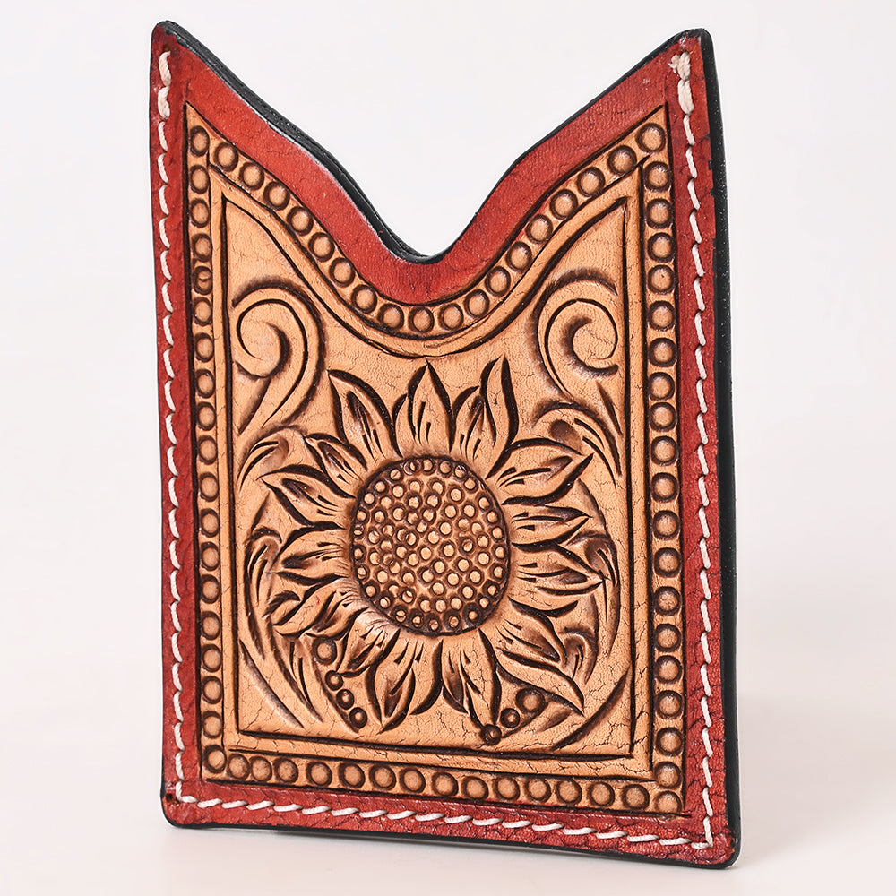 American Darling Floral Women &amp; Men Hand Carved Genuine Leather Card Holder