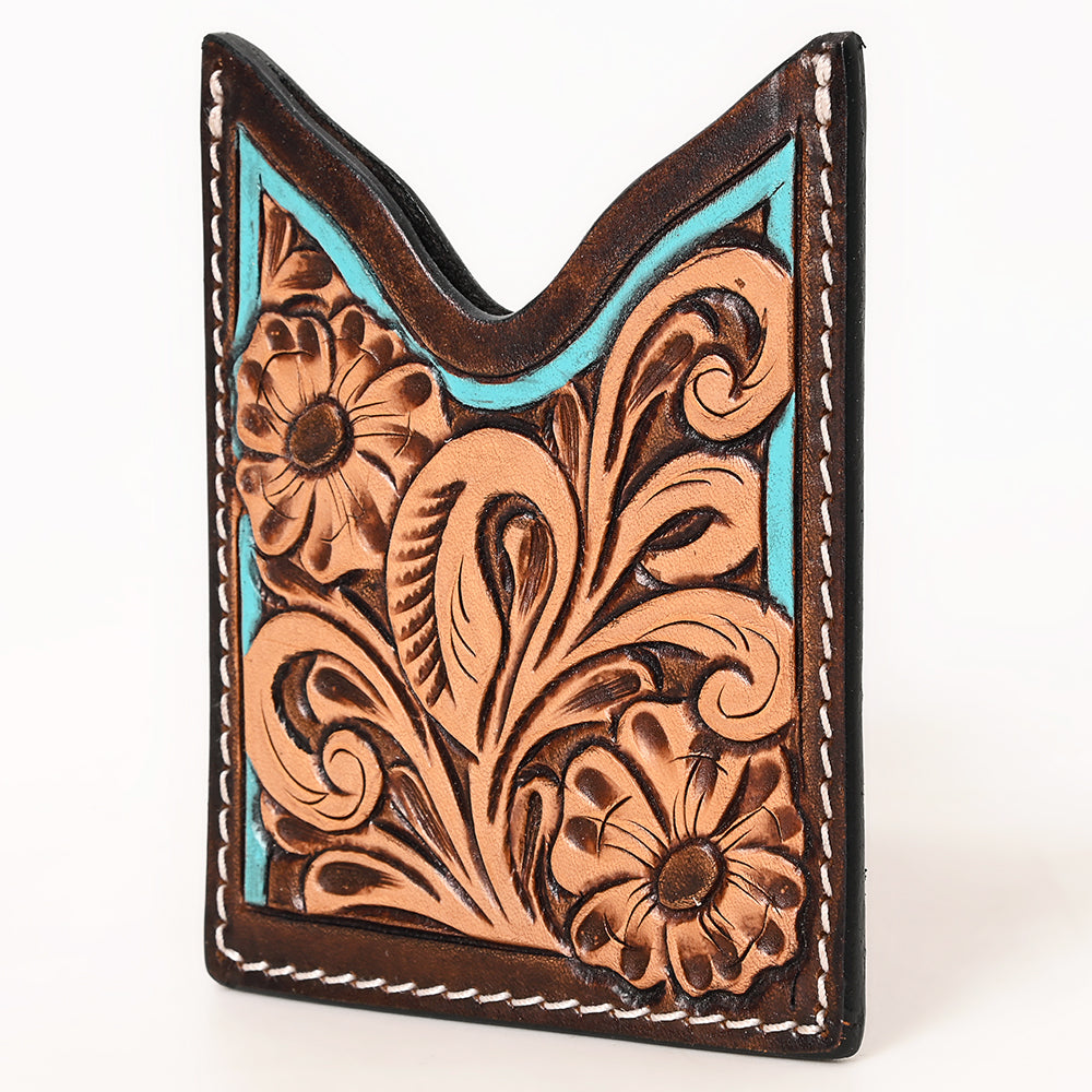 American Darling Floral Women &amp; Men Hand Carved Genuine Leather Card Holder