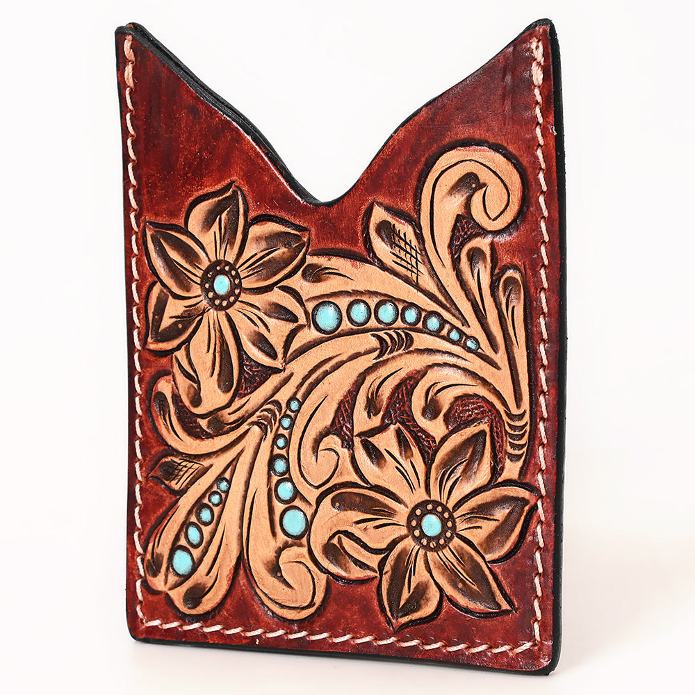 American Darling Floral Women &amp; Men Hand Carved Genuine Leather Card Holder