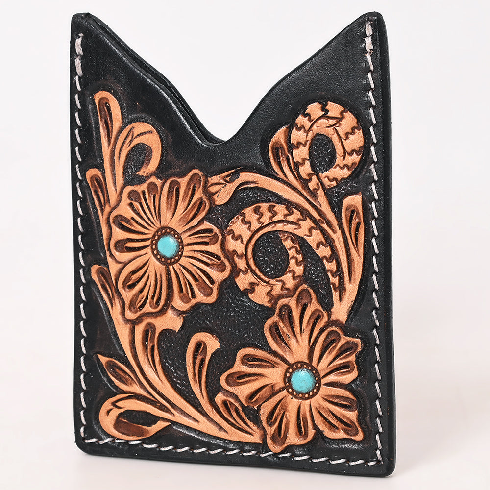 American Darling Floral Women &amp; Men Hand Carved Genuine Leather Card Holder