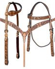 Bar H Equine Western Horse Genuine Leather Floral Carved Tack Set Tan
