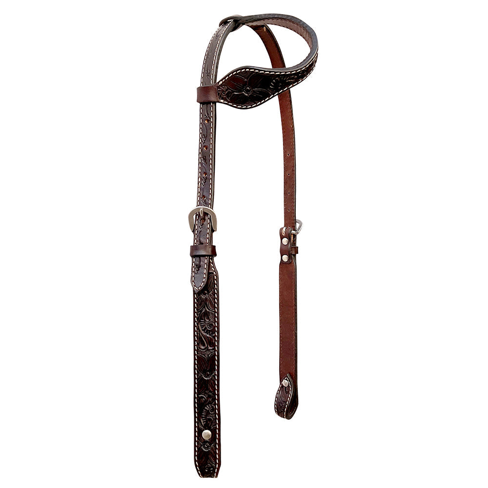 Bar H Equine Horse Genuine Leather Floral Carved Tack Set Dark Brown