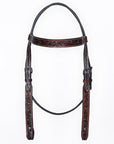 Bar H Equine Horse Genuine Leather Floral Carved Tack Set Dark Brown