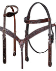 Bar H Equine Horse Genuine Leather Floral Carved Tack Set Dark Brown