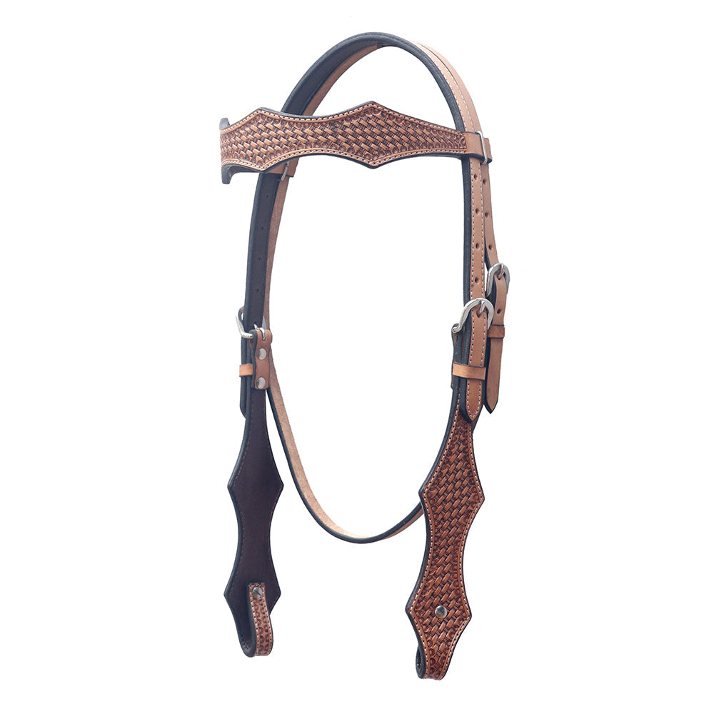 Bar H Equine Horse Genuine Leather Basket Weave Tooled Tack Set Brown