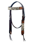 Bar H Equine Western Hair On Leather Headstall & Breast Collar Floral Brown