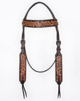 Bar H Equine Western Leather Headstall & Breast Collar Floral Dark Brown