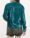 American Darling ADDR004 Velvet Women Shirt Dress Tunic Ladies Girl Top Teal