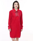 American Darling ADDR007 100% Cotton Denim Women Shirt Jacket Dress Ladies Girl Top Red