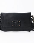 Spaghetti Western SWC147BLK Envelope Vintage Handmade Drum Dyed Genuine European Cowhide Leather Women Bag Western Handbag Purse