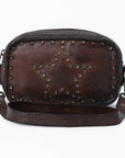 Spaghetti Western Swc166Brn Small Crossbody Vintage Handmade Drum Dyed Genuine European Cowhide Leather Women Bag Western Handbag Purse