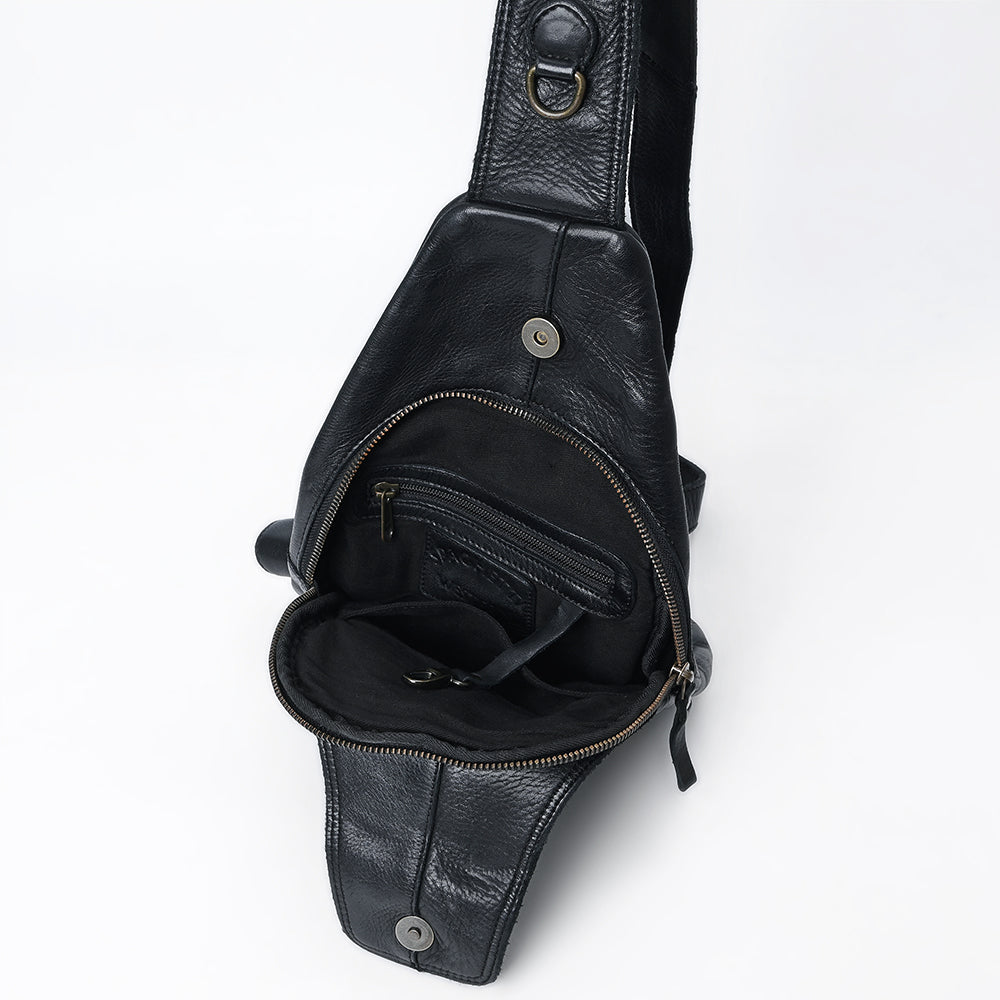 Spaghetti Western Swc202Blk Sling Vintage Handmade Drum Dyed Genuine European Cowhide Leather Women Bag Western Handbag Purse