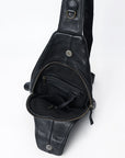 Spaghetti Western Swc202Blk Sling Vintage Handmade Drum Dyed Genuine European Cowhide Leather Women Bag Western Handbag Purse