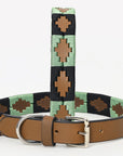 BAR H EQUINE Western Genuine Leather Dog Collar Embroidered  Black & Light Green