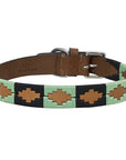 BAR H EQUINE Western Genuine Leather Dog Collar Embroidered  Black & Light Green