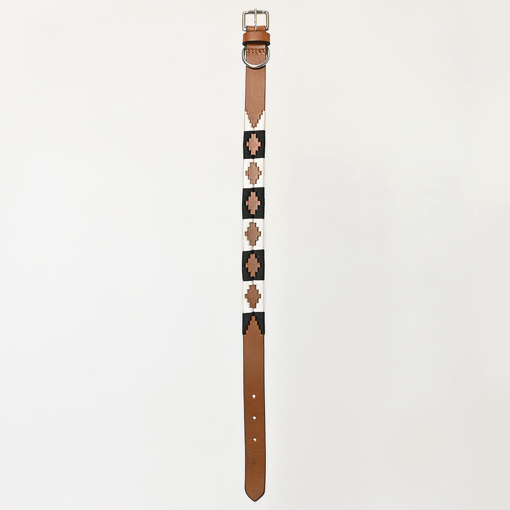 BAR H EQUINE Western Genuine Leather Dog Collar Embroidered  Black &amp; White