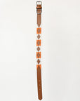 BAR H EQUINE Western Genuine Leather Dog Collar Embroidered  Orange & White