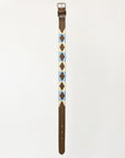 BAR H EQUINE Western Genuine Leather Dog Collar Embroidered  Beige & Light Blue